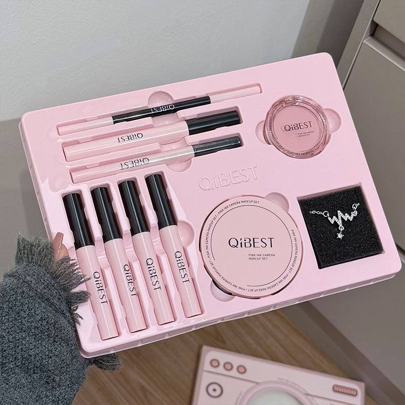 Beauty Makeup Kit Box - QIBEST Rosa Kamera Make-up Set Lippenstift